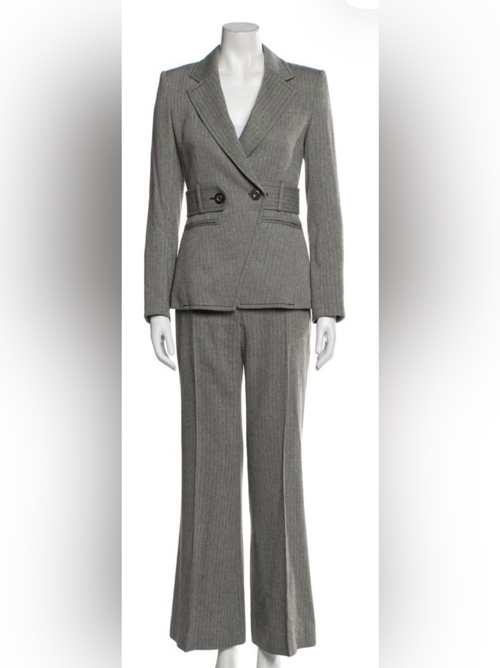 Veronica Beard Gray Herringbone Tweed Suit